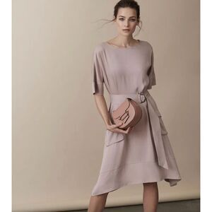 Reiss Mars Belted Midi Dress Size 4 Tan Utility Pockets VGC QuietLux Minimilist‎